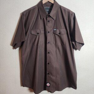 Dixxon Workforce Work Shirt Mens XL Brown Black Pinstripe Short Sleeve Button Up